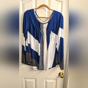 XXL Long Sleeve Blue White Black Blouse